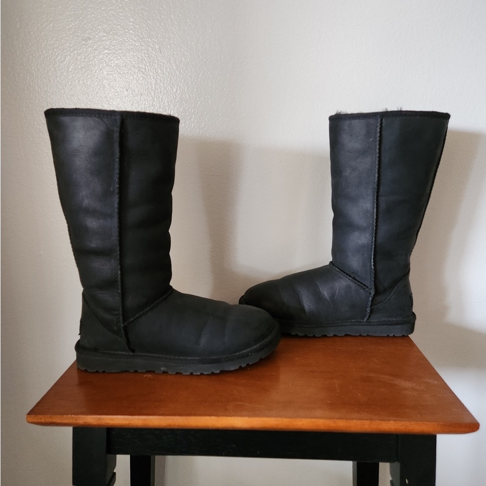 Ugg Black Tall Leather Water Resistant Boots